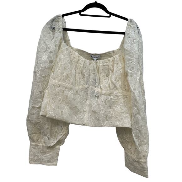 EN SAISON NWT $148 Agathe Natural Embroidered Floral Top Size 3X - Picture 4 of 10